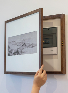 新中式黑胡桃木电表箱装饰画遮挡箱配电箱电闸盒餐厅客厅装饰画