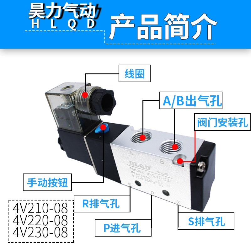 4V200系列电磁阀二位五通4V210-08/4V220-08/4V230-08