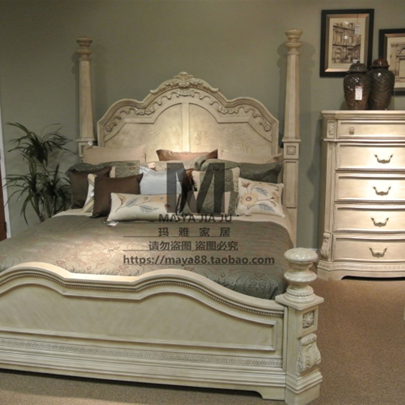 法式雕花双人床实木民宿床婚床公主床美式乡村床爱 室 丽主卧床