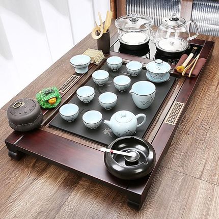 茶盘实木家用底部上水玻璃烧水壶全自动一体茶具套装客厅整套茶台