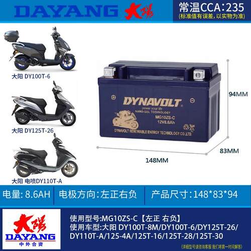 猛狮大阳ADV150 DY150T-36/ADV350T/VRS125/V锐250T/V锐300电瓶