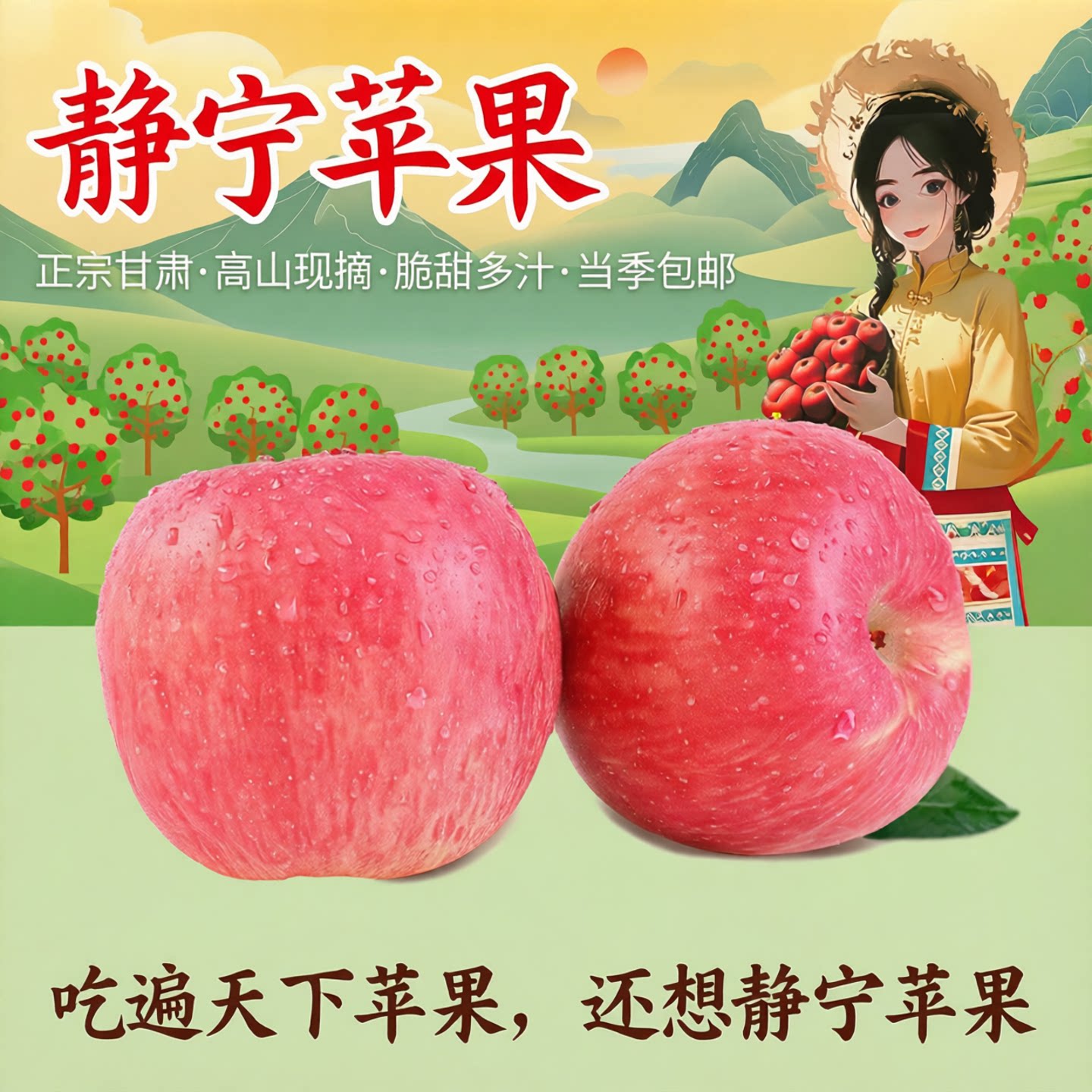 正宗甘肃静宁苹果红富士一级高山现摘脆甜可口多汁应当季整箱包邮