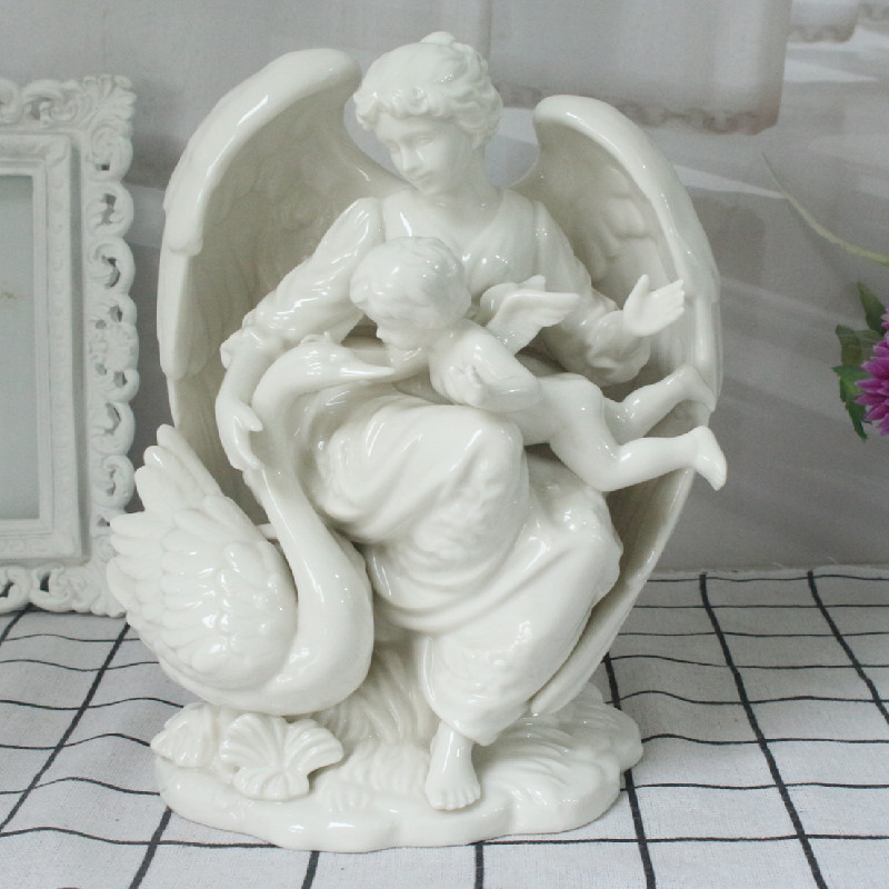 外贸出口西班牙高温陶瓷人物摆件天使H与鹿雅致瓷偶欧式家居装饰