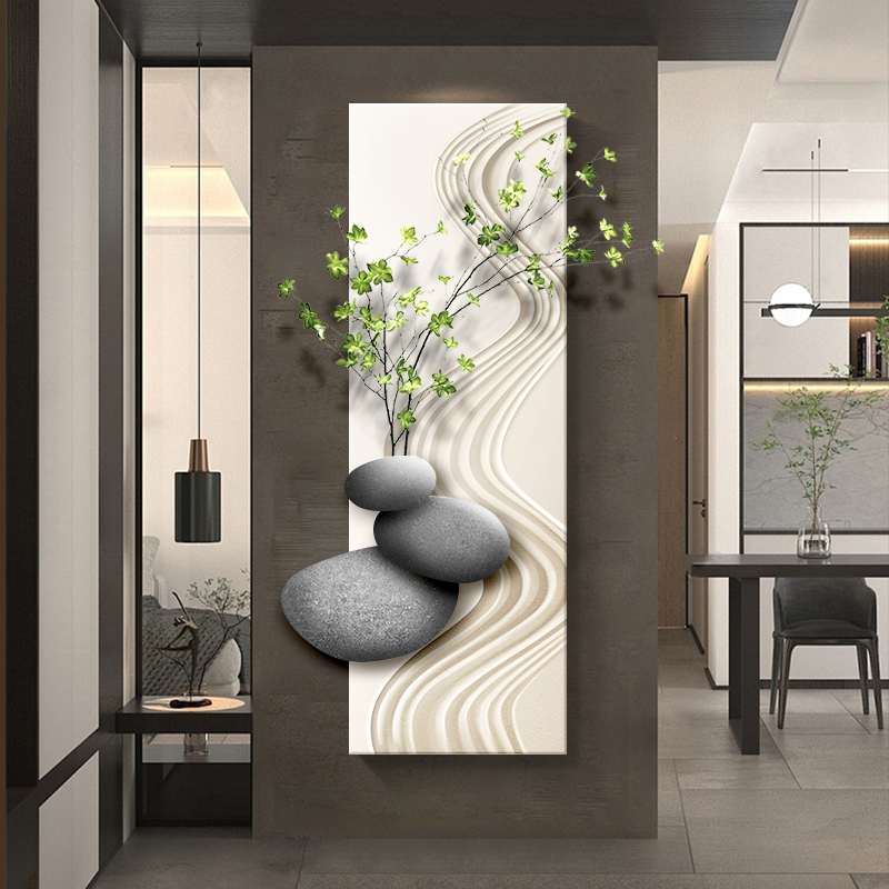 时来运转玄关装饰l画实物立体绿植走廊过道无框挂画侘寂风楼梯壁图片