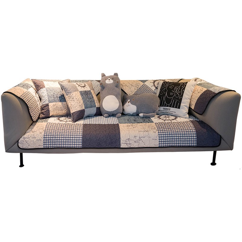 莫耐河 地中海蓝色沙发垫u秋冬保暖毛绒坐垫客厅加厚沙发巾套罩盖