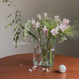 ins风透明玻璃湖泊花瓶摆件客厅轻奢高档插花干Q花假花水养 高级