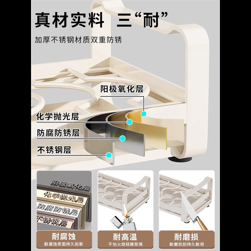 不锈钢碗碟收纳架厨房置物u架沥水碗架抽屉内置放盘子柜内分隔拉