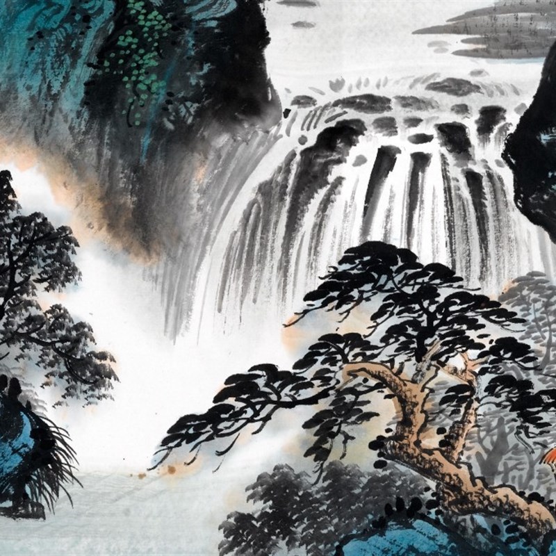 春山浮水源远流长国画山水横幅客厅办公装饰画芯高清宣纸微喷打印