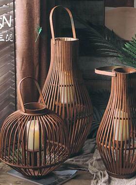 竹编手工灯笼喜庆蜡烛灯泡条状编制手提R挂饰悬挂创意灯罩