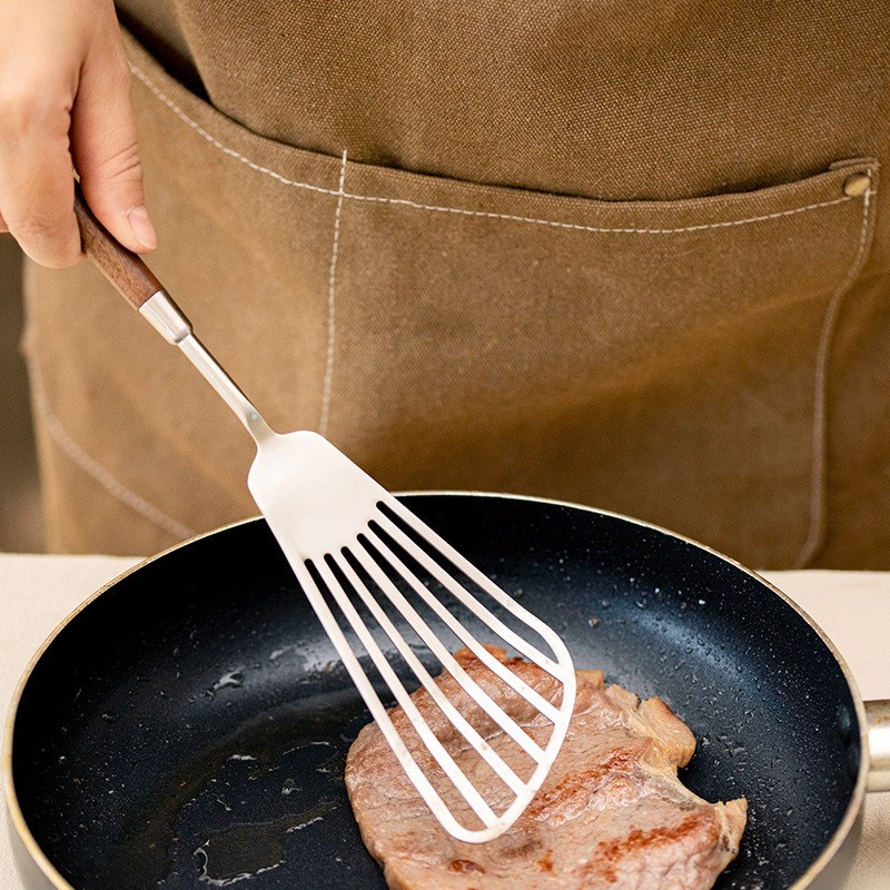 食品级胡桃c木厨具披萨铲304不锈钢饭勺火锅勺家用汤壳分餐勺煎铲