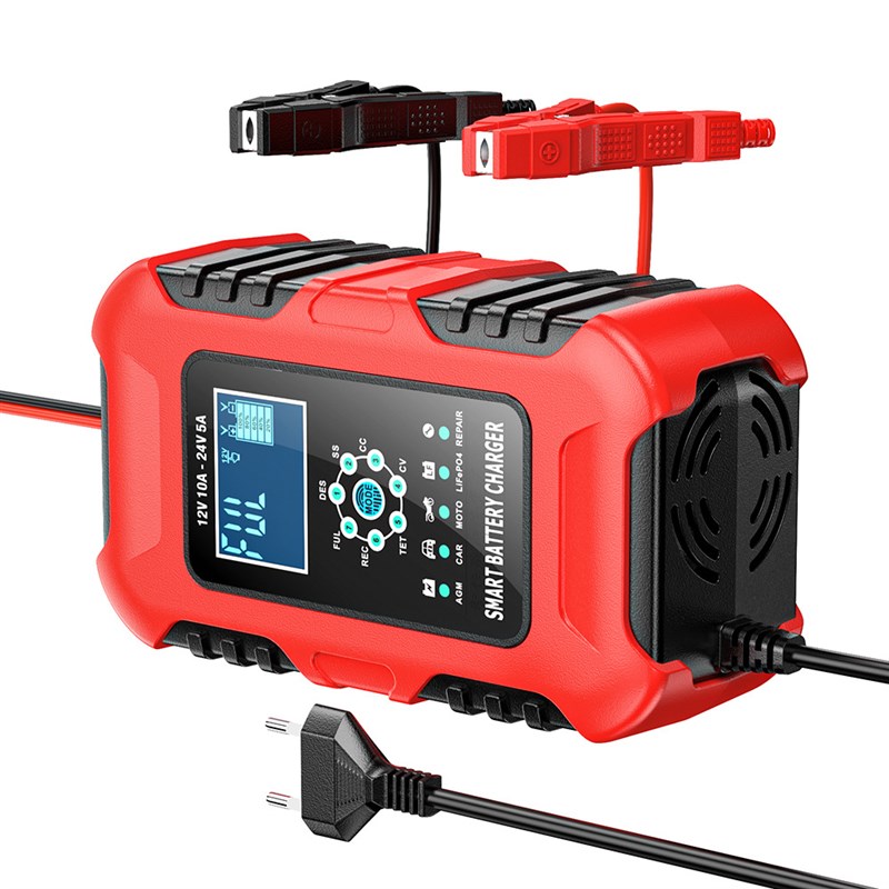10A 7段式12V24V摩托车电充电机I汽车电智能充电器 跑马灯指示