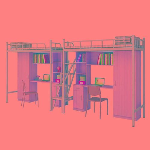 双层床公寓木床学生员工宿舍上下铺铁床J多功能衣柜书架组合双人