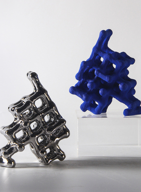 现代简约电镀陶瓷几何正方体摆件北欧家居M样板房间客厅酒柜装饰