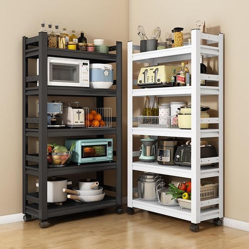 可移动厨房置物架碳钢落地多层微波炉烤箱收纳P架多功能杂物储物