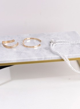 新中式金属托盘长方形大理石摆A件样板房软装饰品酒店会所收纳摆