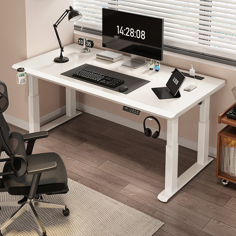 实木电动升降桌双电机四立柱电脑桌工作台家用书桌办公桌电竞桌子