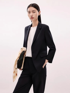 通勤職業高級感西裝 朗姿珞2025 輕薄羊毛 夏新款 外套女黑色西裝