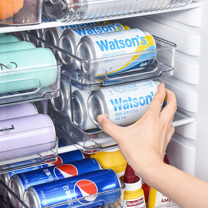 厨房冰箱易拉罐饮料收纳盒双层饮料透明收纳架抽拉式啤酒收纳神器