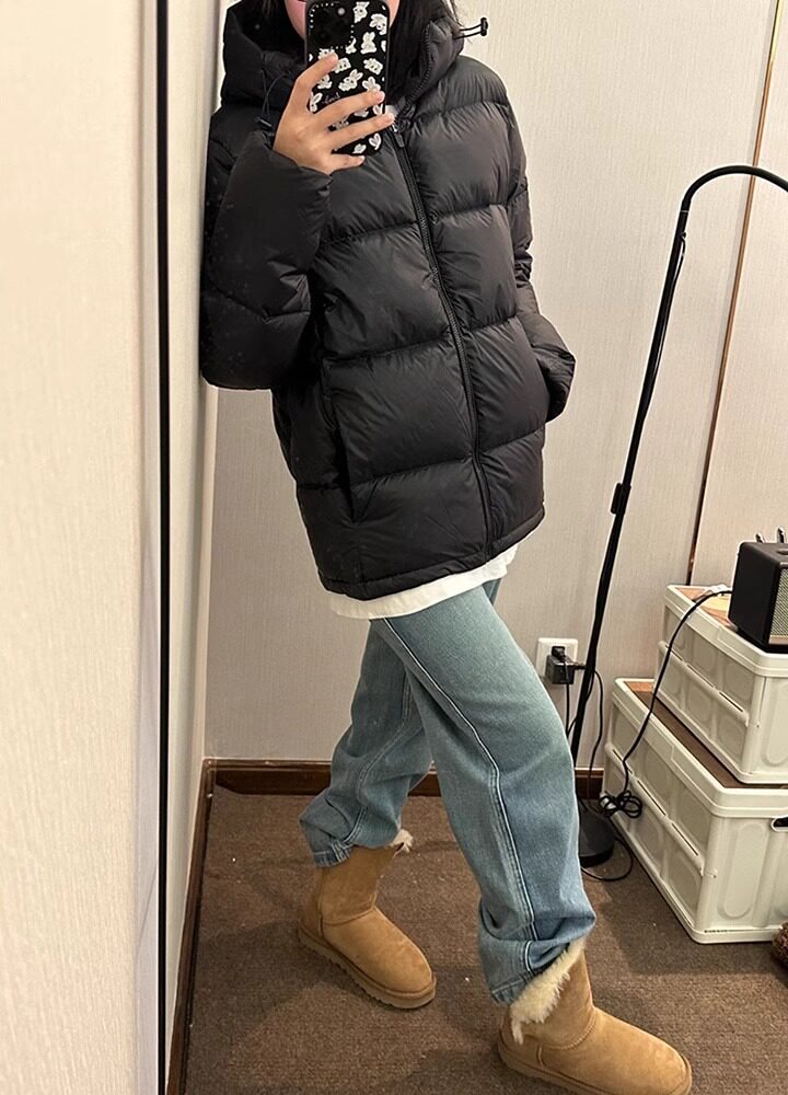 韩版白鸭绒连帽宽松羽绒服女情侣
