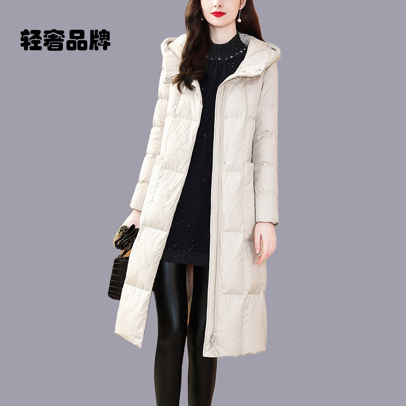 朗姿约定轻薄白鸭绒羽绒服女冬季2026新款连帽中长款显瘦加厚外套