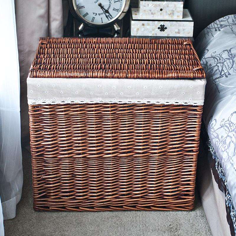 藤编脏衣篮带盖衣服收纳筐大号衣物储物箱柳编篮编织篓家用百纳框