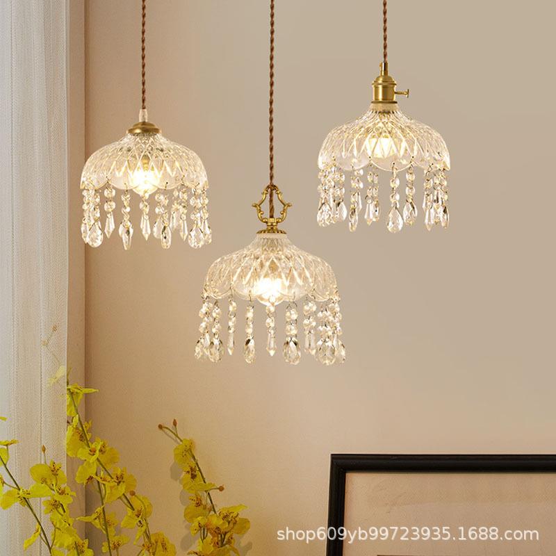水晶小吊灯复古轻奢餐厅灯卧室床头玄关过道走廊阳台灯led轻奢风