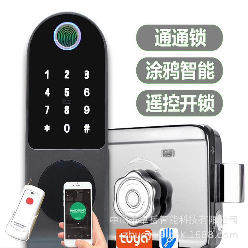 老式铁门牛头指纹锁庭院门双面指纹锁电控锁户外智能锁厂家图片