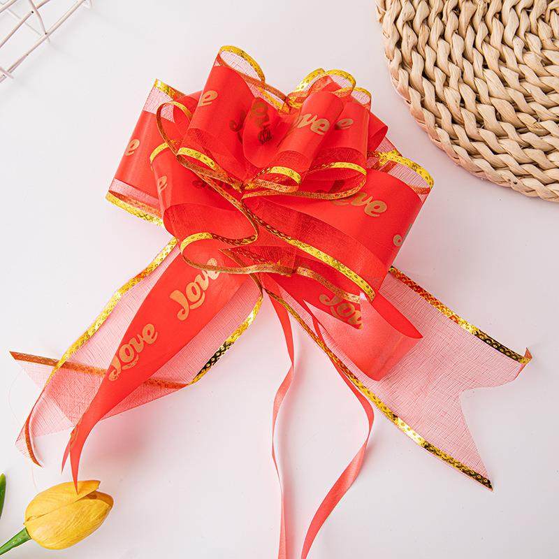 厂家直销大号蝴蝶结手拉花金边LOVE婚车装饰拉花庆典婚礼拉花