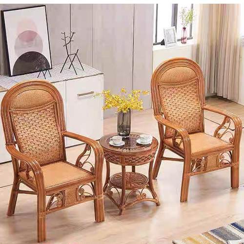 阳台藤椅茶几三件套桌椅组合家用单人休闲椅靠背腾椅子老人竹编织
