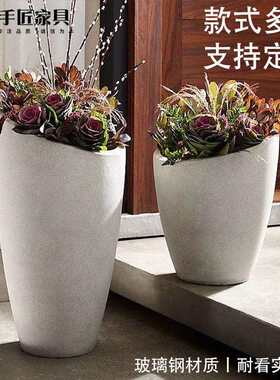 户外玻璃钢斜口花盆组合商超酒店别墅种植花钵落地式室内景观摆件