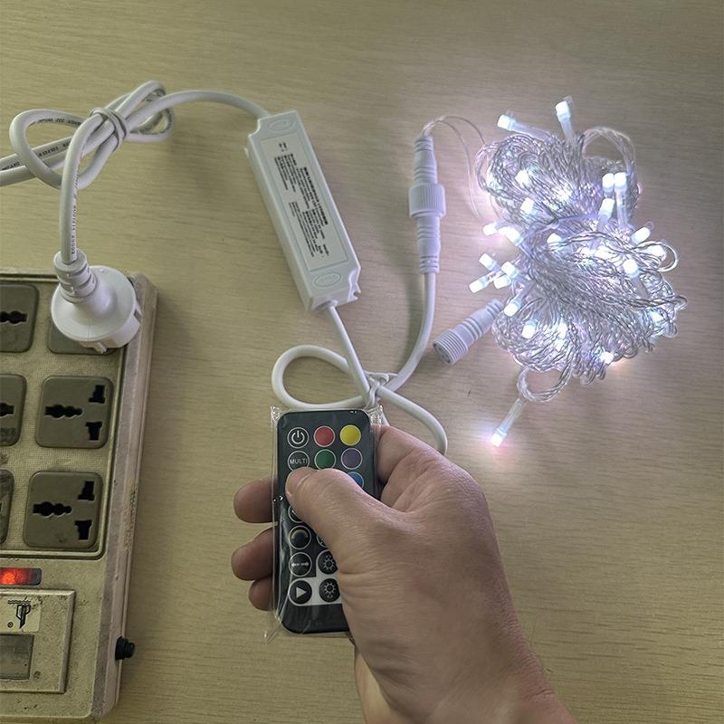 PVC线七彩同步LED灯串10m100LED85-265V同步七彩节日彩灯IP44