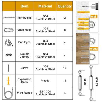 遮阳帆配件 三角四角形遮阳网304不锈钢菱形门扣弹簧钩钢丝绳套件