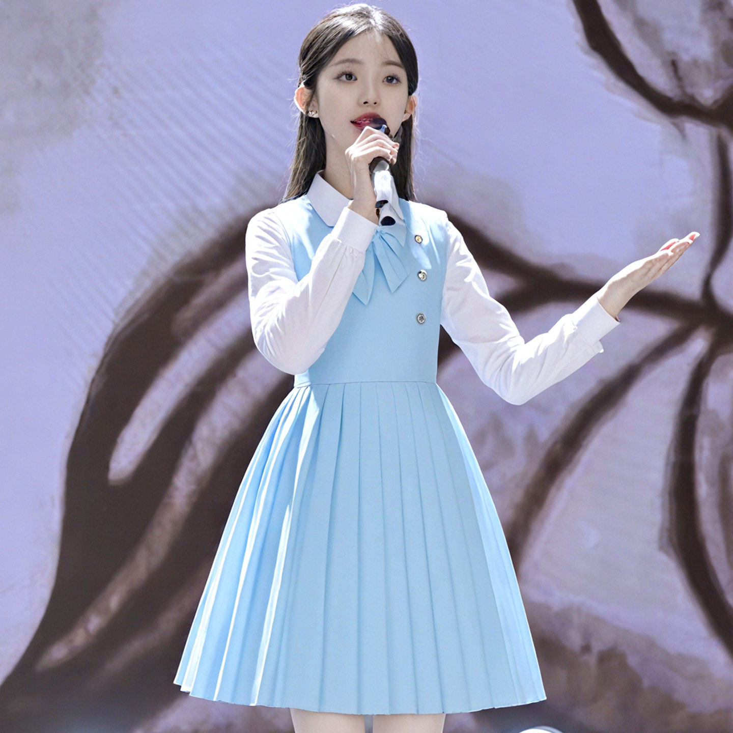 儿童合唱朗诵演出服中小学生演讲比赛女童爱国主持人诗歌蓝色礼服