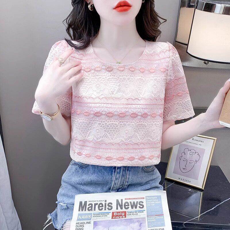 刺绣雪纺短袖T恤女2026夏季新款薄款洋气设计感小衫女士宽松上衣