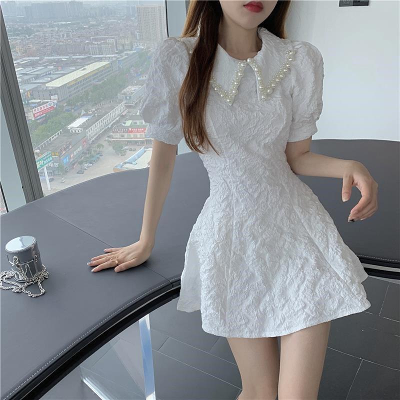 专柜短袖洋装女2026夏季新款娃娃领韩版时尚修身网红同款a字裙