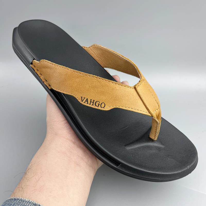 潮牌头层牛皮拖鞋男夏季潮流运动休闲防滑防臭防水真皮沙滩人字拖