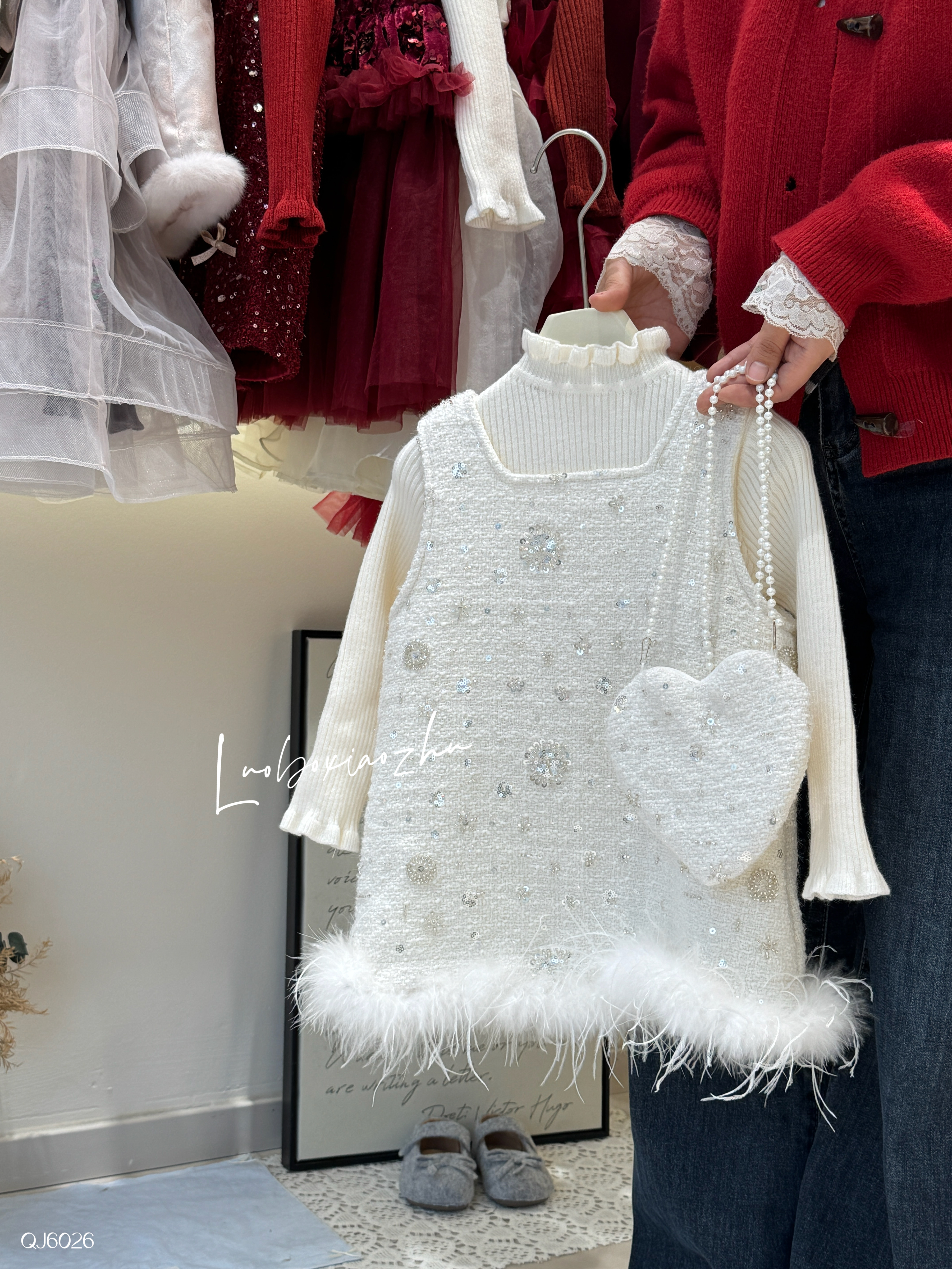 2025秋冬新款儿童女童套装呢子背心裙套装连衣裙针织打底三件套