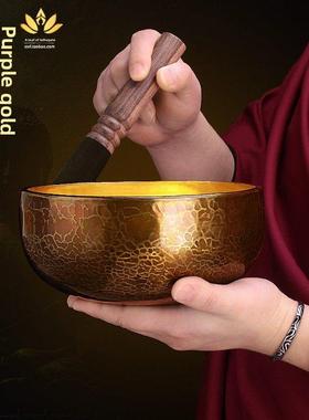 紫金铜钵颂钵手工钵瑜珈冥想钵佛音碗纯铜磬钵盂摆件家用铜碗静心