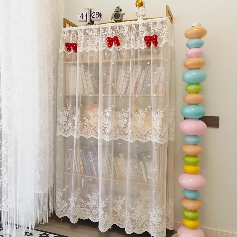 清新少女蕾丝蝴蝶结半遮光柜子遮挡帘公主风置物架防尘罩遮丑帘