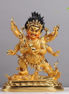 六臂大黑天财神佛像 贴金藏传佛家法六臂玛哈噶拉铜像摆件