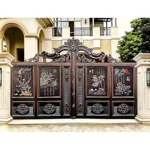 户外院门农村自建房围墙不锈钢真铜庭院大门别墅电动铝艺梅兰竹菊