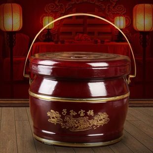 大全庆子小号桶喜喜三件套出嫁痰盂 实木事马桶陪嫁用品结婚孙用装