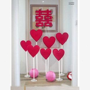 饰爱 婚礼婚房布置情人节浪漫桃心心立柱订婚求婚路引农村国庆装