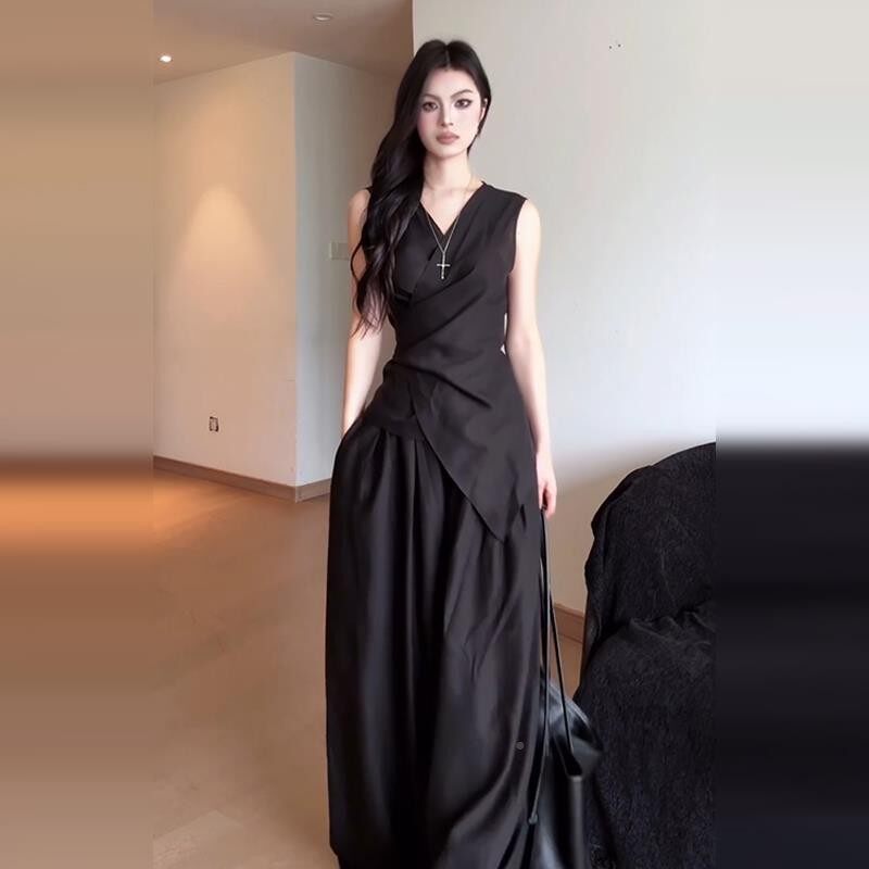 202新款色无袖vC4B52652领连裙衣子女装夏季御姐穿搭法5式上衣长