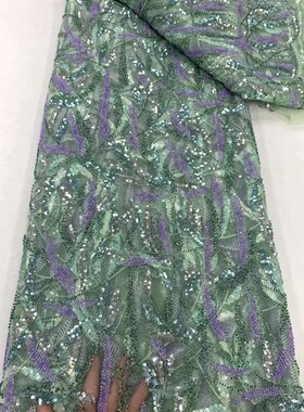 精致非洲亮片绣绒面蕾丝刺绣服p装布料sequin velvet lace fabric