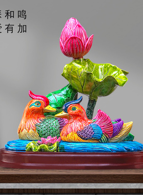 荷花鸳鸯摆c件一对卧室床头装饰百年好合新婚礼物送新人创意工艺