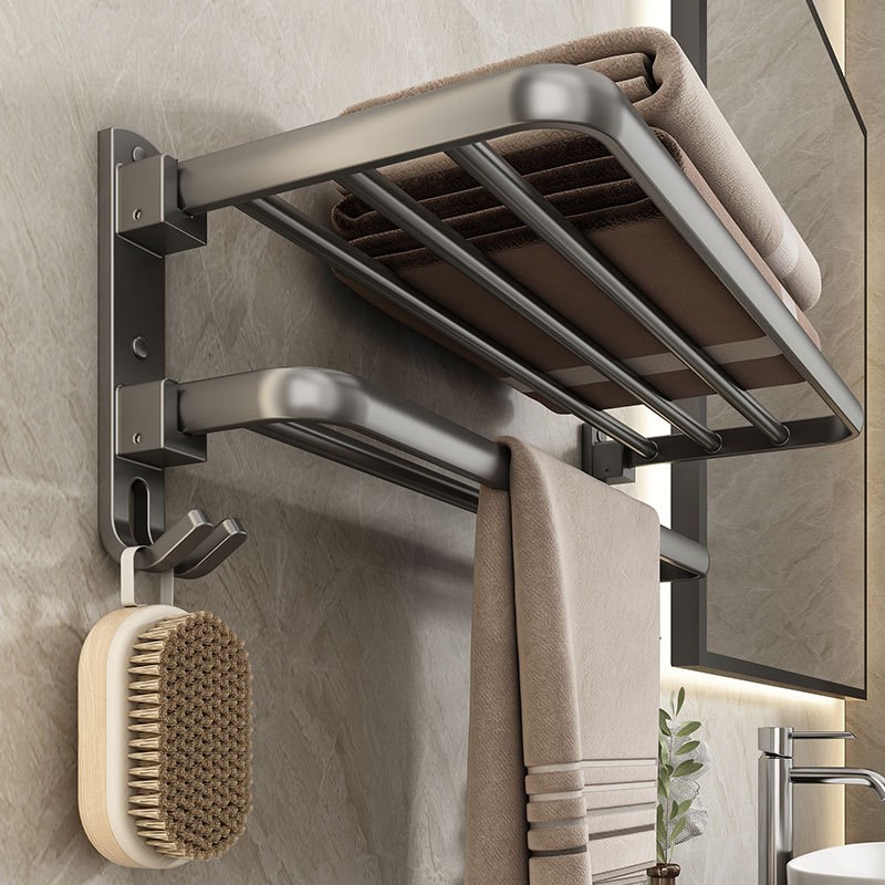 毛巾架免打孔卫生间置物架太空铝浴巾架子洗手间浴室壁挂厕所一体