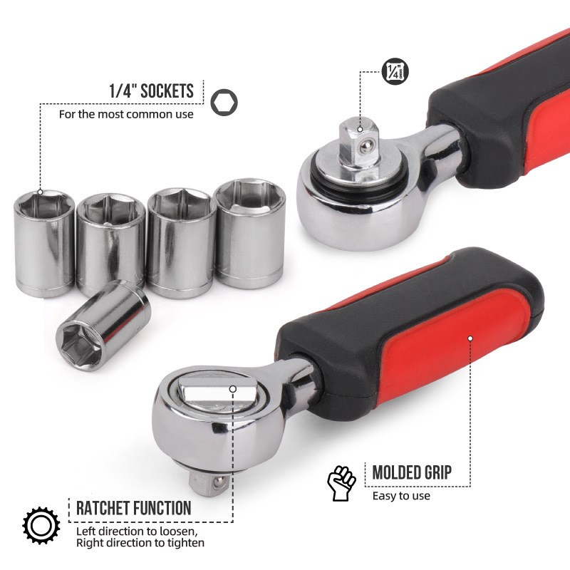 13件小飞中飞套筒扳手组合套装4-13mm 1/4棘轮扳手工具套装