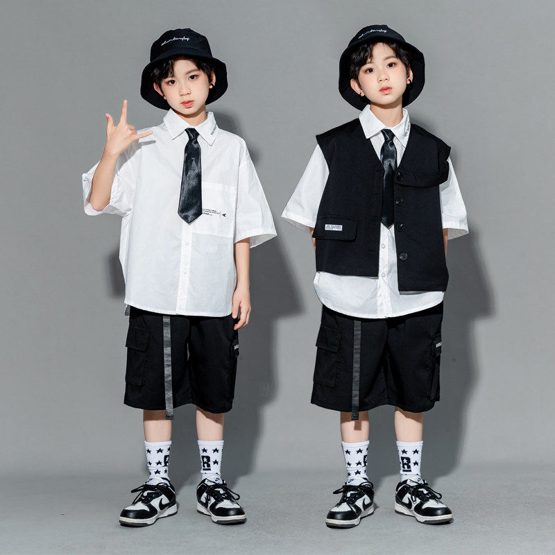 儿童街舞潮服套装夏季衬衫礼服马甲架子鼓演出服小学生少儿合唱服