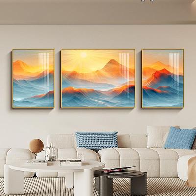 日照金山客厅沙发背景墙装饰画2025新款现代简约轻奢高级感三联画